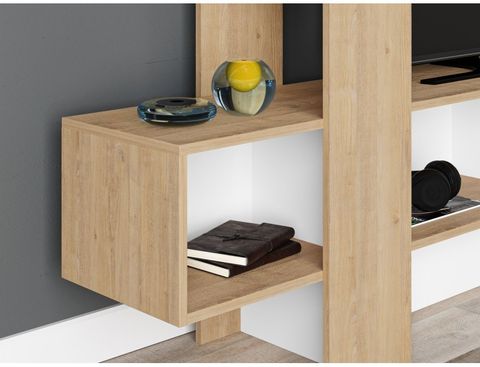 180 Cm Tv Stand Wall Unit In Light Oak And Matt White - Barcellona ... pertaining to Aesthetic Possibilities with the Greenview White 122" TV Stand Wall Unit