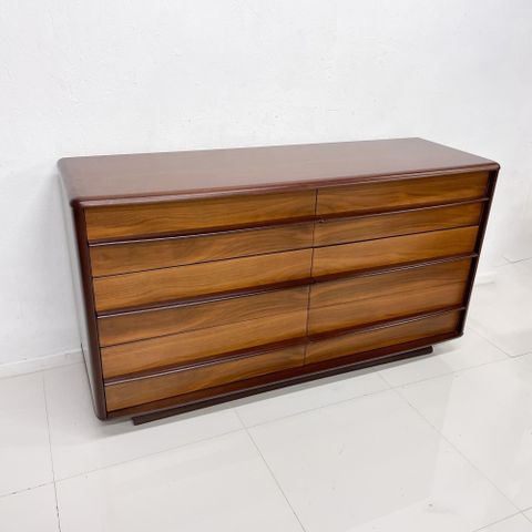 1960S Kent Coffey Walnut Double Dresser Arcadia Sculptural Handles ... with Modern Double Dresser With Groove Handles, Walnut Stain