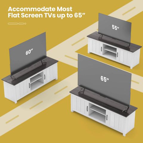 2 Doors Tv Stand With 2 Cabinets And Open Shelves For Tvs Up To 65 Inch ... in Redding Tv Stand For Tvs Up To 65" With 2 Cabinets And 3 Shelves, Black