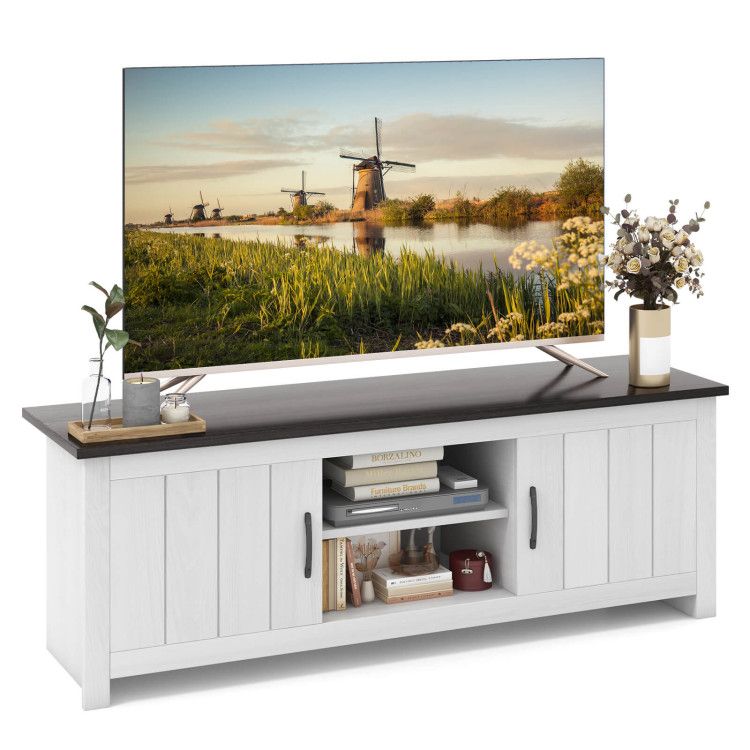 2 Doors Tv Stand With 2 Cabinets And Open Shelves For Tvs Up To 65 Inch ... with Understanding the Design Benefits of the Black Redding TV Stand with Ample Shelving