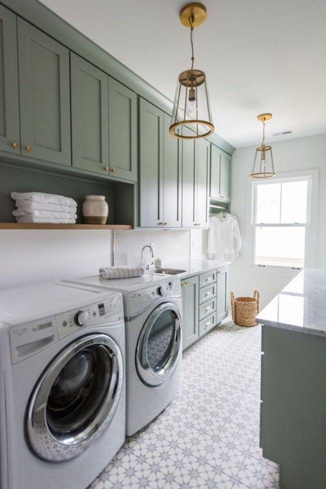 2018 Trend: Sage Green Cabinetry | Laundry Room Design, Green Laundry ... intended for Trending: Top 10 Popular Laundry Room Photos In Summer 2018