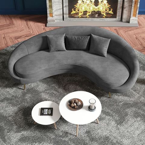 2100Mm Modern Grey Velvet 3-Seater Curved Sofa For Living Room With ... intended for Exploring the Versatility of Ingmar Channel Curved Sofa in Different Room Settings