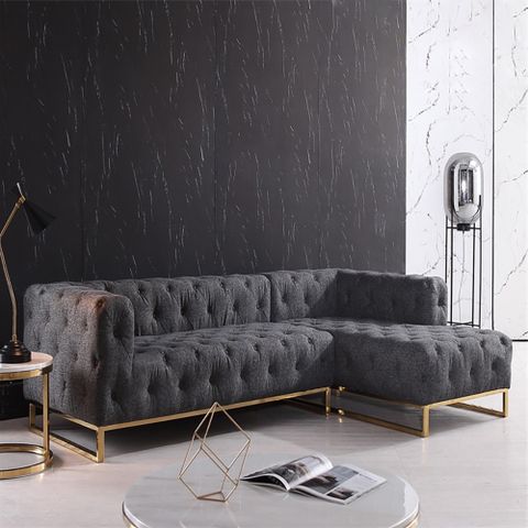 2400Mm Modern Tufted Velvet Upholstered Sofa 3-Seater Sofa Grey ... throughout Modway Marchesa Modern Performance Velvet Upholstered Sofa In Gray/Gold