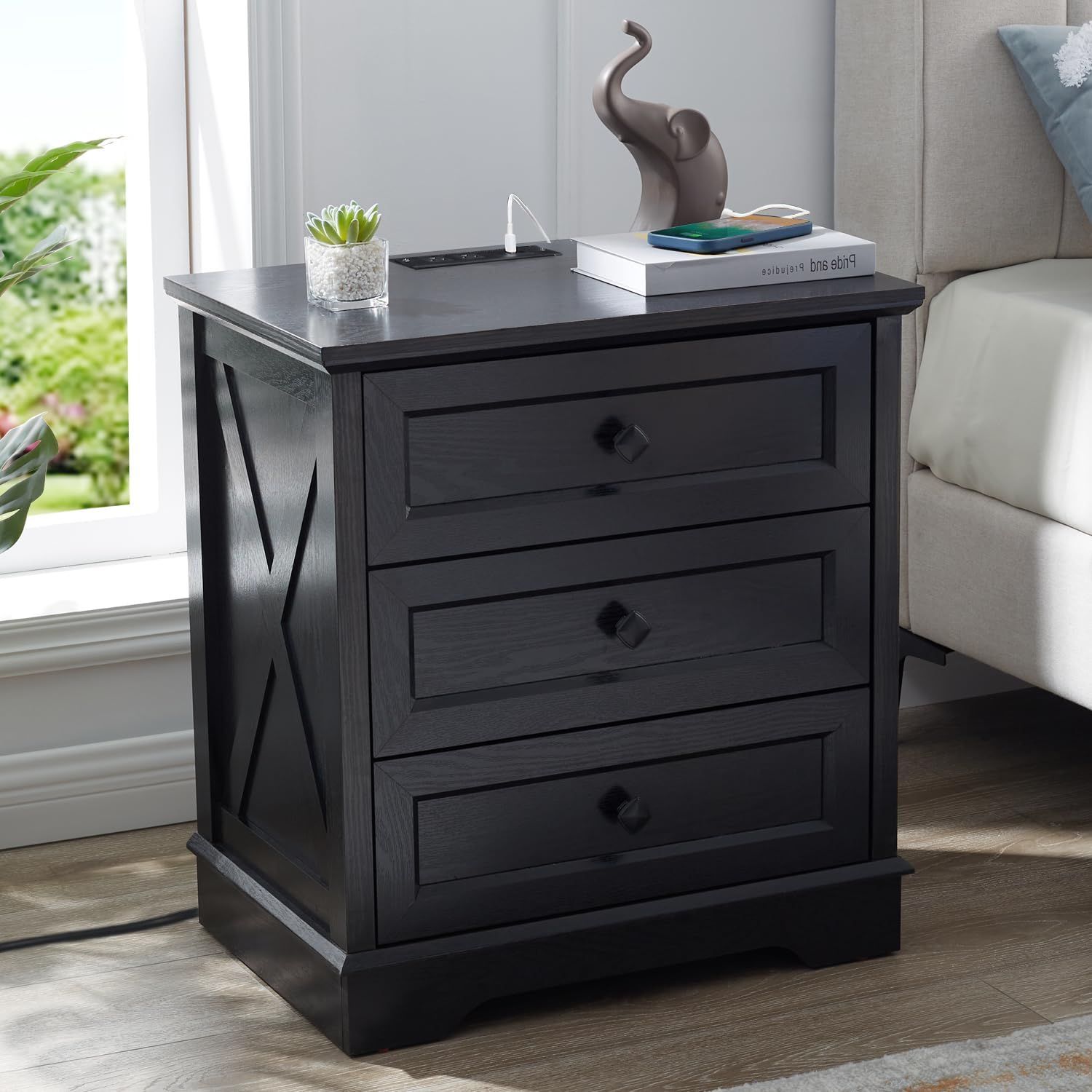 3 Drawer Dresser For Bedroom Modern Dresser With Charging Station Small ... in Beyond Storage The Style Impact of a Compact Black Dresser