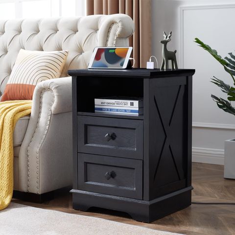 3 Drawer Dresser For Bedroom Modern Dresser With Charging Station Small ... inside Black 3 Drawer Dresser - Compact Small Chest Of Drawers For Bedrooms