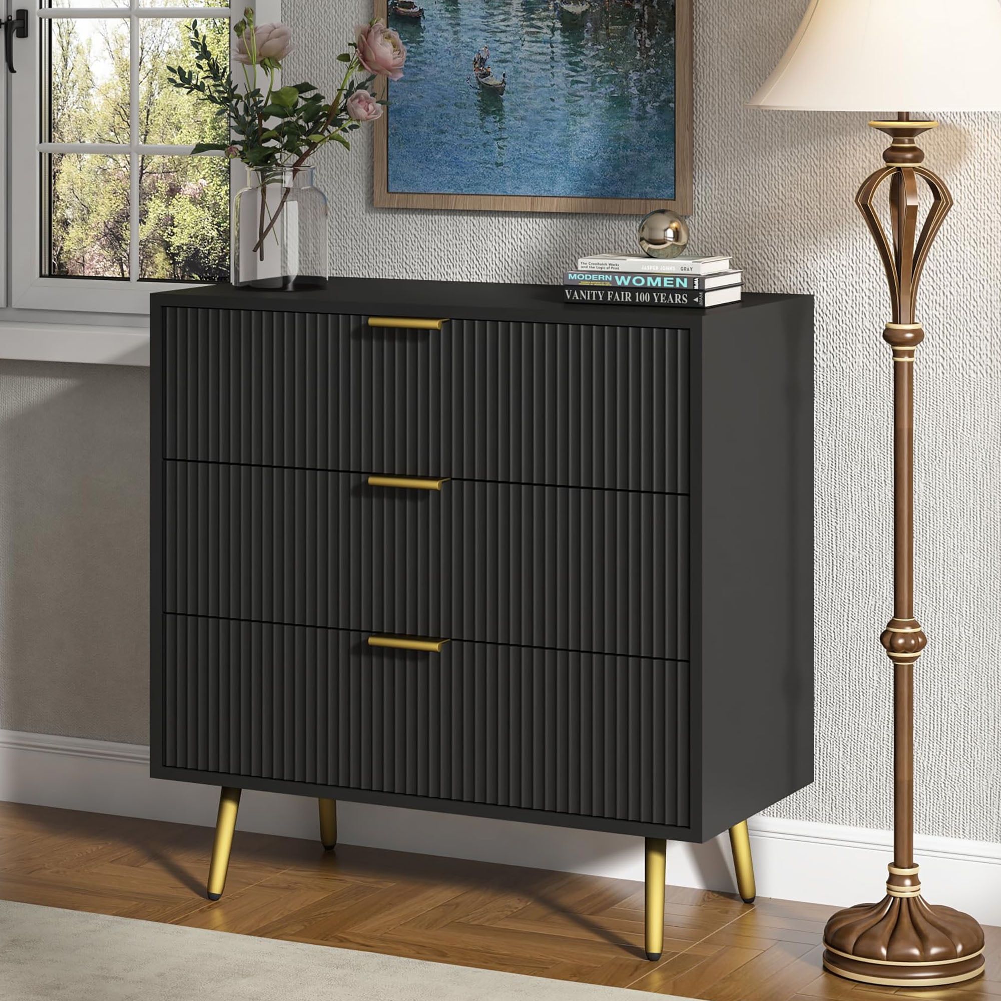 3 Drawer Dresser For Bedroom, Modern Dressers Chest Of Drawers With ... throughout Beyond Storage The Style Impact of a Compact Black Dresser