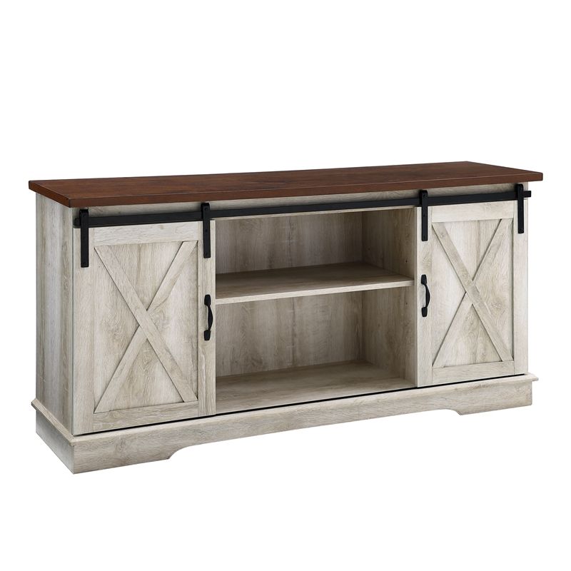 58 Inch Sliding Barn Door Tv Stand Media Console In White Oak - Walmart.com - Walmart.com within Winfield 60&quot; 2-Door Tv Stand Media Console Black