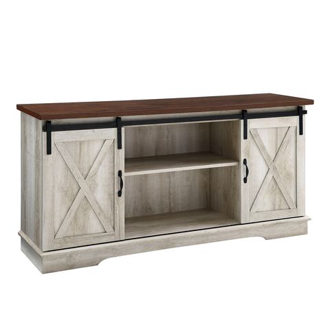 58 Inch Sliding Barn Door Tv Stand Media Console In White Oak - Walmart.com - Walmart.com within Winfield 60" 2-Door Tv Stand Media Console Black