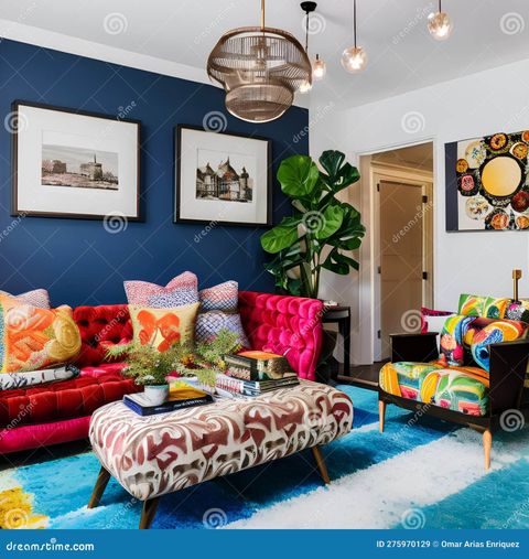 6 An Eclectic, Vintage-Inspired Living Room With A Mix Of Colorful ... within Breaking Through Design Boundaries Using Vibrant Upholstery