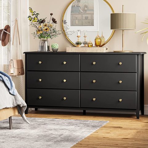 6 Drawer Double Dresser Black Chest Of Drawers Storage Tower For ... in Luxor 6 Drawer Double Dresser, Black