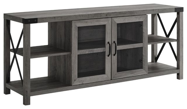 60&quot; Farmhouse Metal X Tv Stand, Gray Wash - Industrial - Entertainment ... regarding Farmhouse Tv Console, Open Shelf And Industrial Metal Mesh Door, Grey Wash