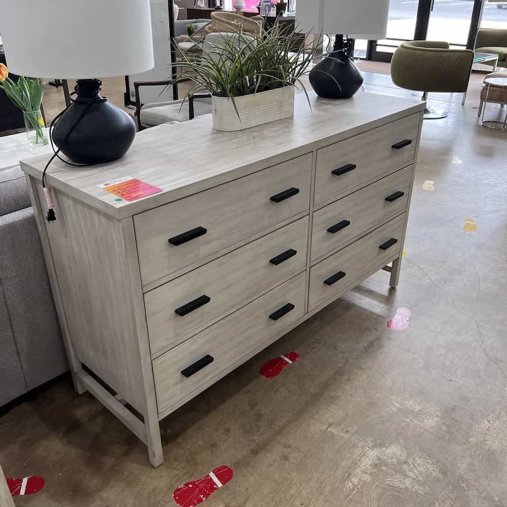60&quot; White Washed Wood And Black 6 Drawer Dresser | Office Furniture ... within Hikaru Dresser, White Wash