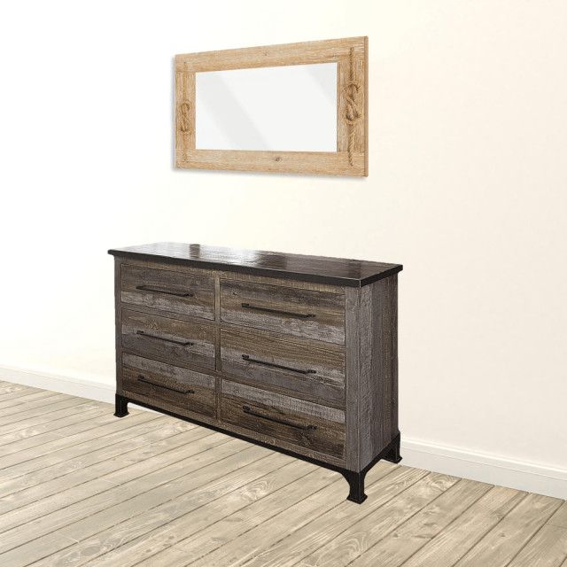 61&quot; Brown Solid Wood Six Drawer Double Dresser - Industrial - Dressers ... inside 61&quot; Brown Solid Wood Six Drawer Double Dresser