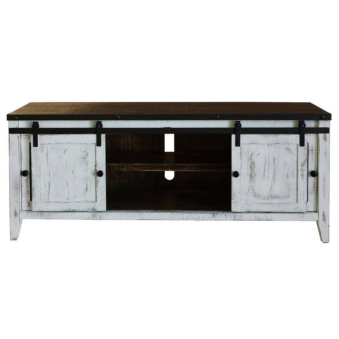 68 Inch Modern Distressed White Tv Stand Farmhouse Entertainment Center ... within Payne 60&quot; Tv Stand Media Console Distressed White