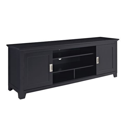 70 In. Black Wood Tv Stand With Sliding Doors pertaining to Beautiful Black Wood Tv Stand