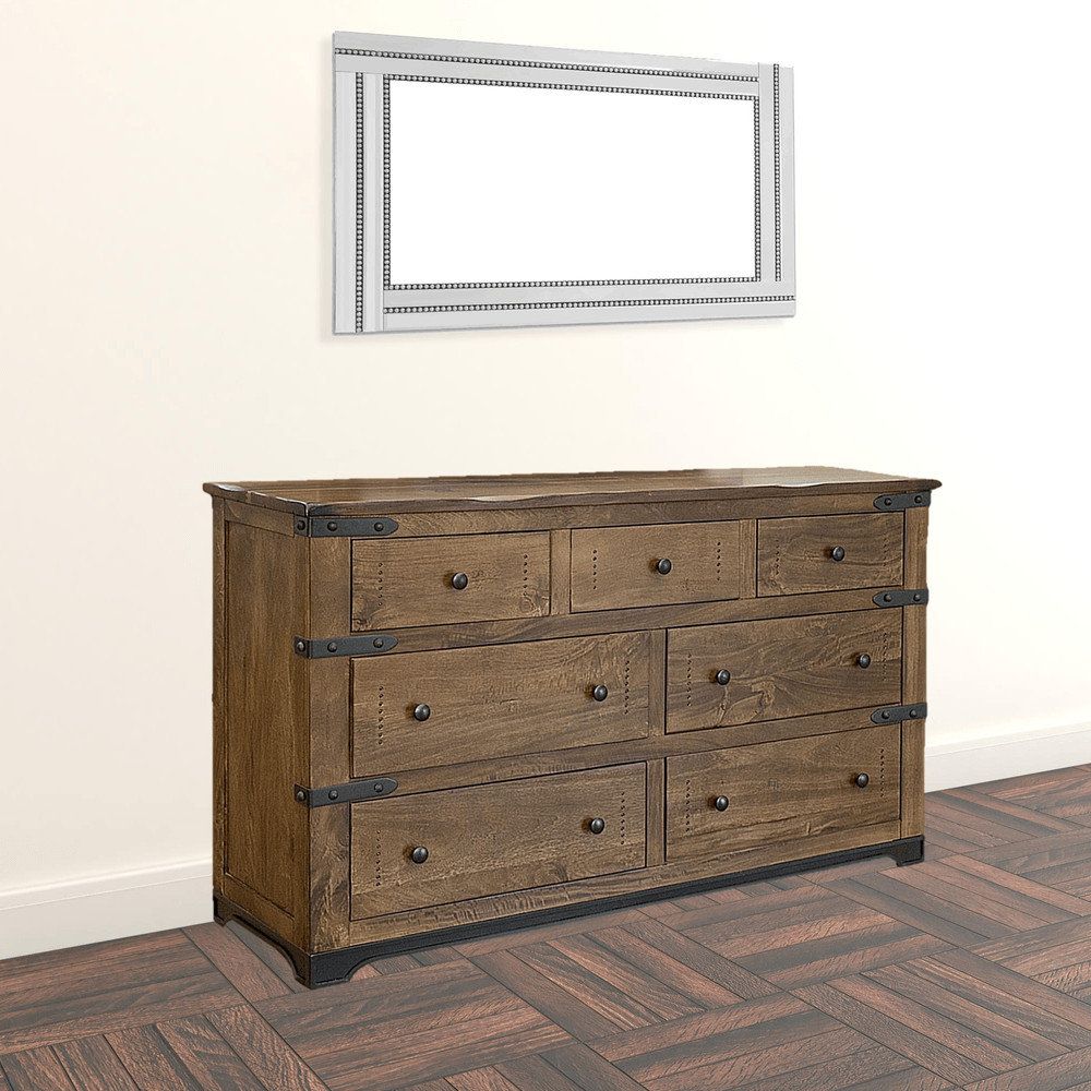 70&quot; Natural Solid Wood Seven Drawer Triple Dresser - Industrial ... regarding 70&quot; Natural Solid Wood Seven Drawer Triple Dresser