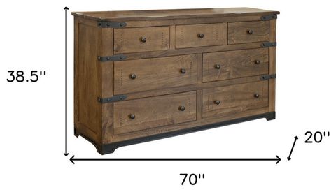 70" Natural Solid Wood Seven Drawer Triple Dresser - Industrial ... with 70" Natural Solid Wood Seven Drawer Triple Dresser