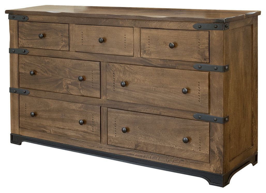 70&quot; Natural Solid Wood Seven Drawer Triple Dresser - Industrial ... within 70&quot; Natural Solid Wood Seven Drawer Triple Dresser