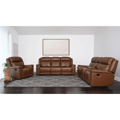 Abbyson Gelson 3-Pc. Leather Manual Reclining Sofa Collection, Brown | Bj's Wholesale Club with regard to Darlene Reclining Sofa Collection, Sofa