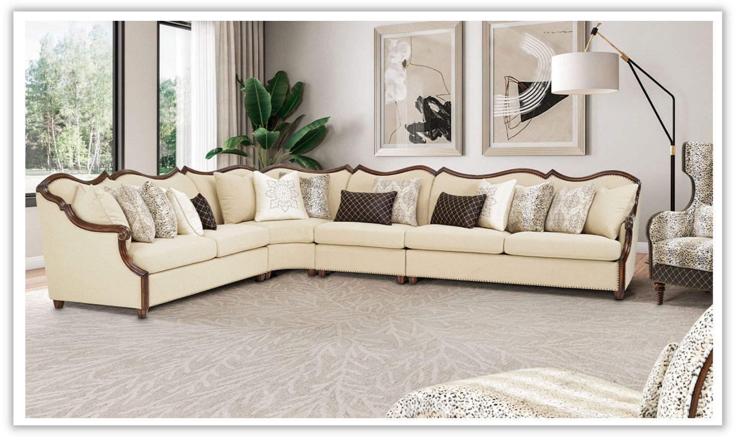 Aico Chamberi 6-Seater L-Shaped Fabric Sectional - Beige / Fabric ... pertaining to Redefining Your Space The Modern Sectional Sofa's New Era