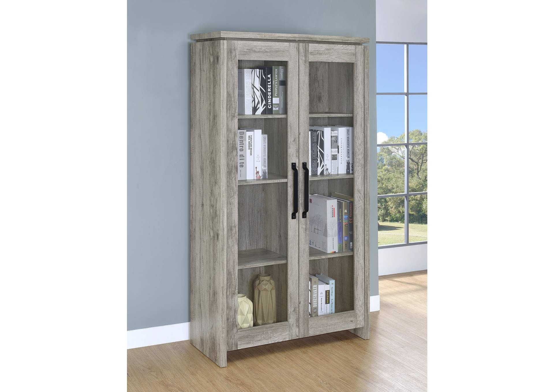 Alejo 2-Door Engineered Wood Tall Cabinet Grey Driftwood within Burke 2-Door Engineered Wood 71&quot; Tv Stand Grey Driftwood