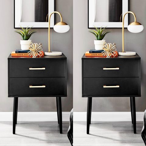 Algherohein Compact Modern 2-Drawer Bed Night Stand Set, Black Finish ... within Maximizing Small Spaces: Creative Uses for Nightstands with Multiple Storage Options