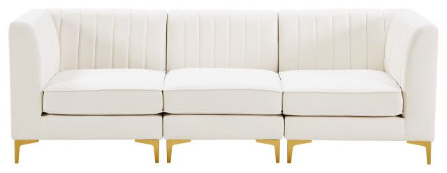 Alina Velvet Modular Sofa, 3-Piece: 1 Armless Chair, 2 Corner Chair ... inside Alina Velvet Upholstered 3-Piece Modular Sofa, Black