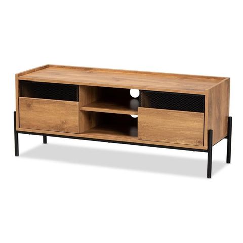 Allora Modern Brown Finished Wood And Black Metal 2-Door Tv Stand ... pertaining to Modern Rustic Oak Finished 1-Door Wood Tv Stand