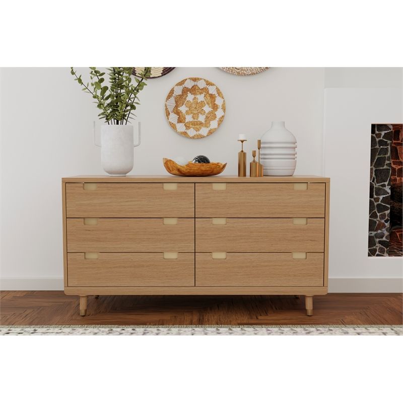 Alpine Furniture Easton Six Drawer Wood Dressser In Sand (Beige ... inside Maximizing Storage Solutions with Six-Drawer Dressers