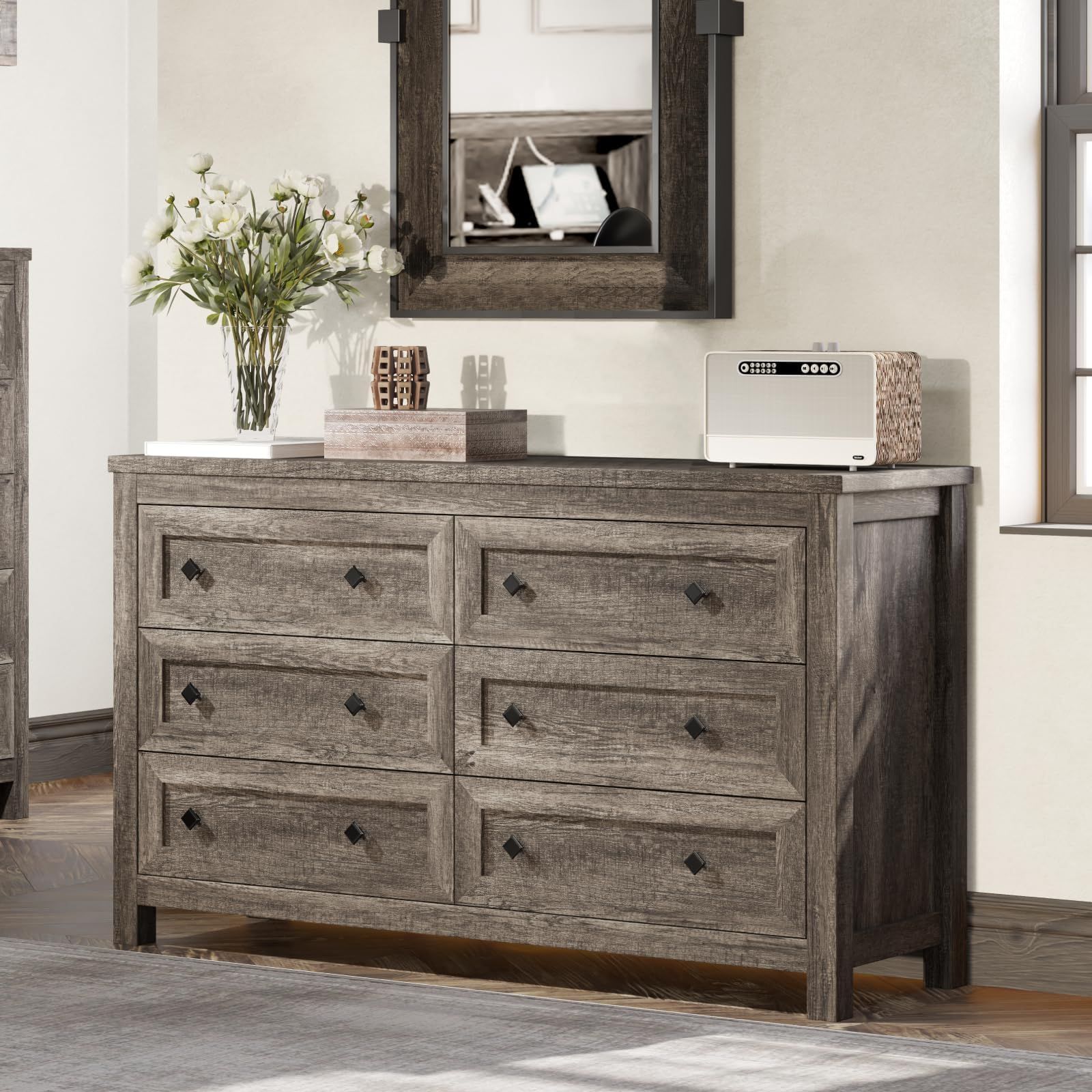 Amazon.com: Amerlife 6 Drawers Dresser For Bedroom, 54&quot; Wide Dresser Tv ... within Alpine Furniture Lorraine Wood 6 Drawer Dresser In Dark Gray