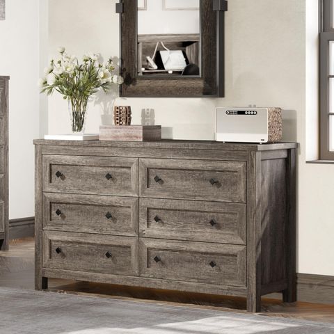 Amazon.com: Amerlife 6 Drawers Dresser For Bedroom, 54" Wide Dresser Tv ... within Alpine Furniture Lorraine Wood 6 Drawer Dresser In Dark Gray