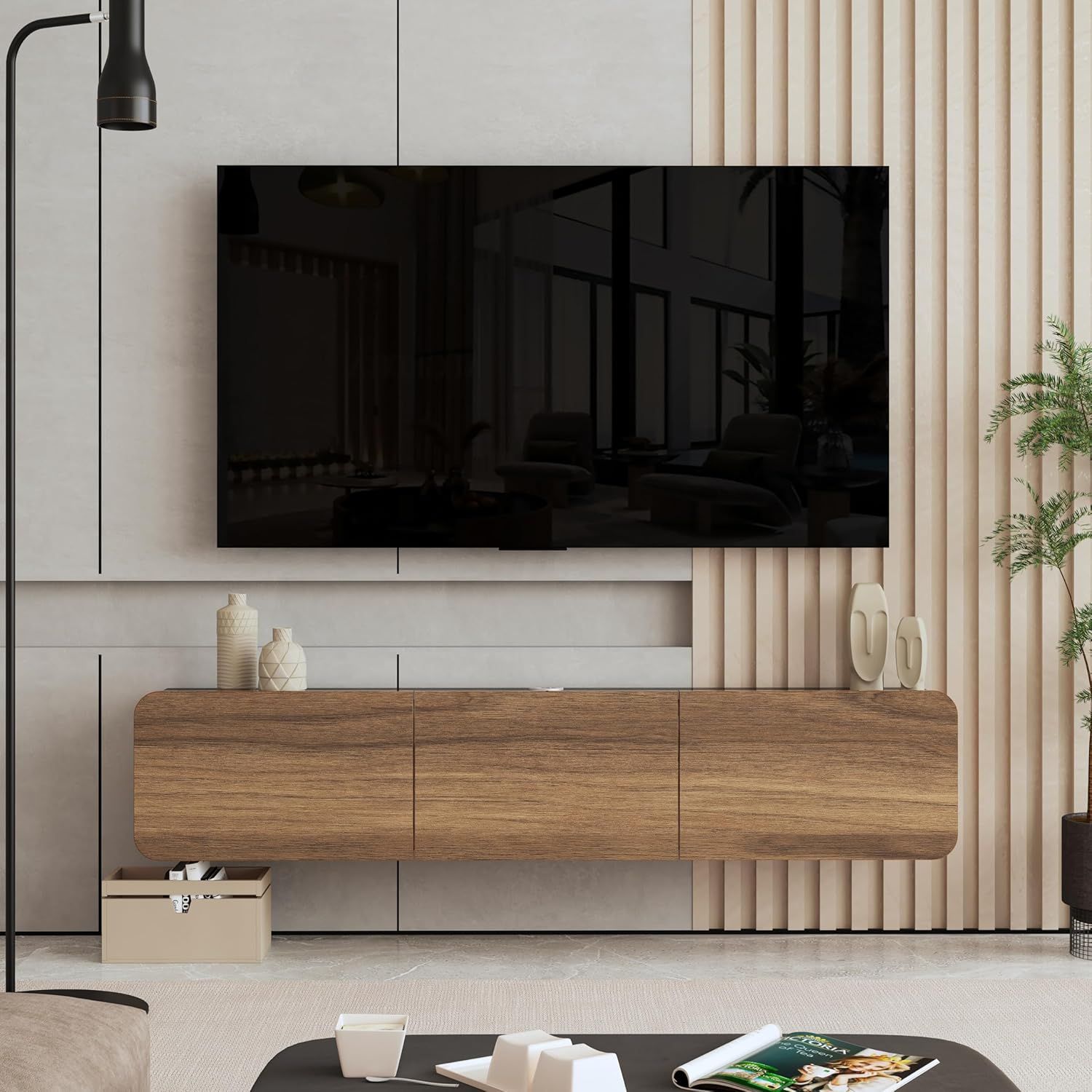 Amazon.com: Atelier Mobili Floating Tv Stand, Modern Floating ... in Fortitude 63&quot; Wall-Mounted Tv Stand, Walnut Black