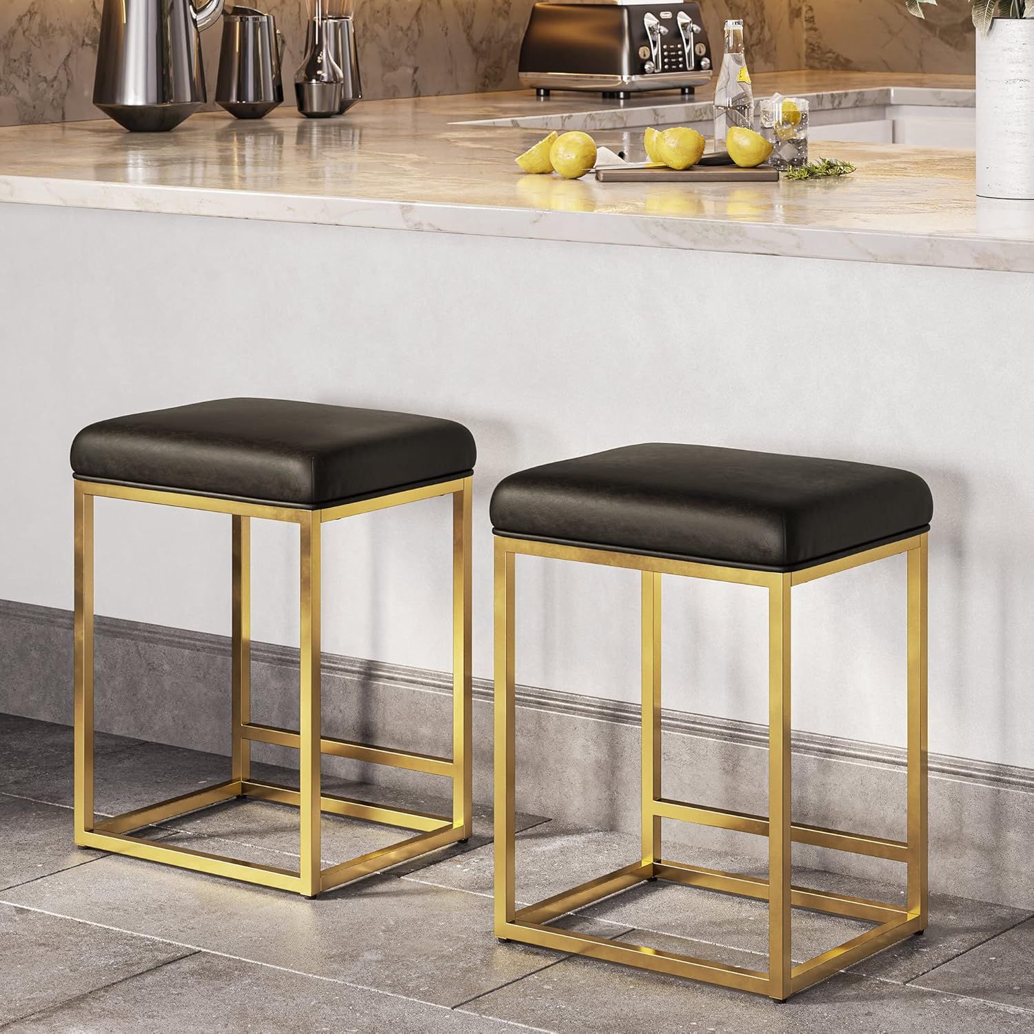 Amazon.com: Belleze 24&quot; Backless Bar Stools Set Of 2, Counter Height ... inside The Art of Seating Discovering the Backless Industrial Bar Stool with a Gold Geometric Touch