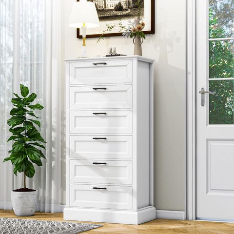 Amazon.com: Biukpci Tall White 6 Drawer Dresser, Wood Vertical Chest Of ... throughout The Art of Choosing the Right 6 Drawer Dresser W58 x D16 x H36 for Your Room