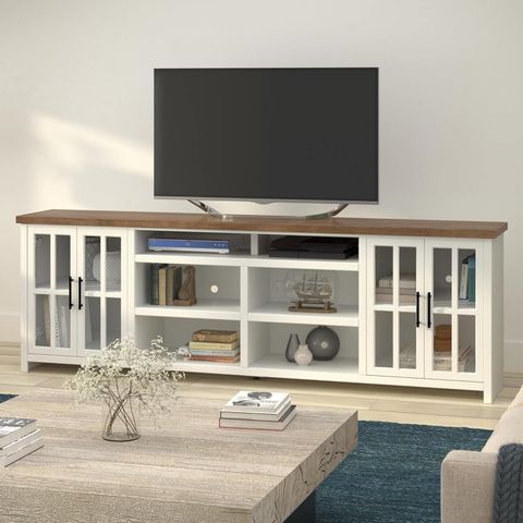 Amazon.com: Bridgevine Home 96 Inch Coastal Tv Stand Console ... intended for Coastal Living Entertainment Console, Brushed Pewter