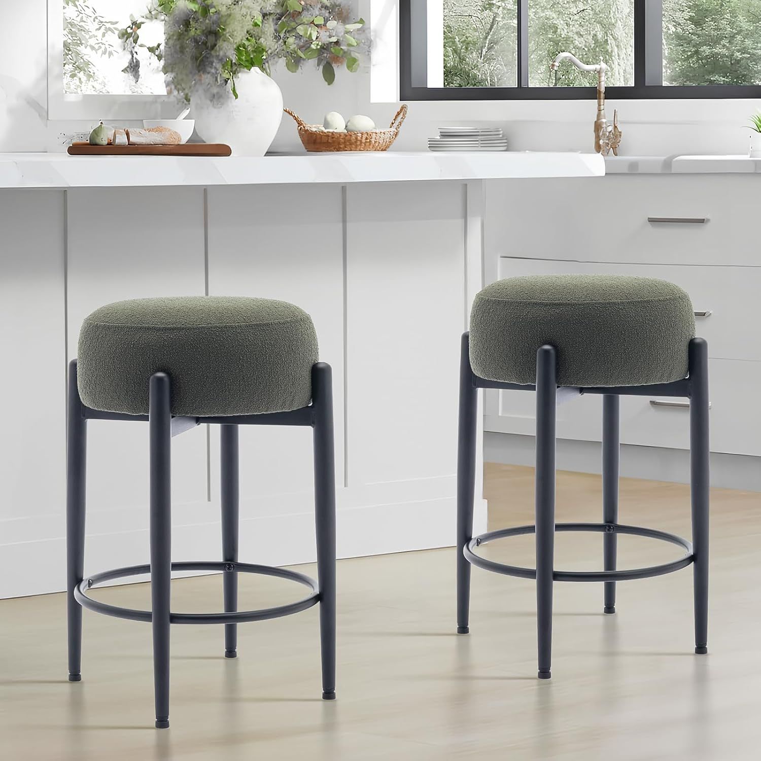 Amazon.com: Colamy Modern Bar Stools Set Of 2, 24&quot; Counter Height ... within Backless Industrial Bar Stool With Geometric Metal Base And Gold Seat
