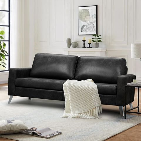 Amazon.com: Esright Leather Sofa Couch, Faux Leather Couch 79" Wide ... pertaining to How to Incorporate a Statement Black Leather Couch into Your Contemporary Living Space