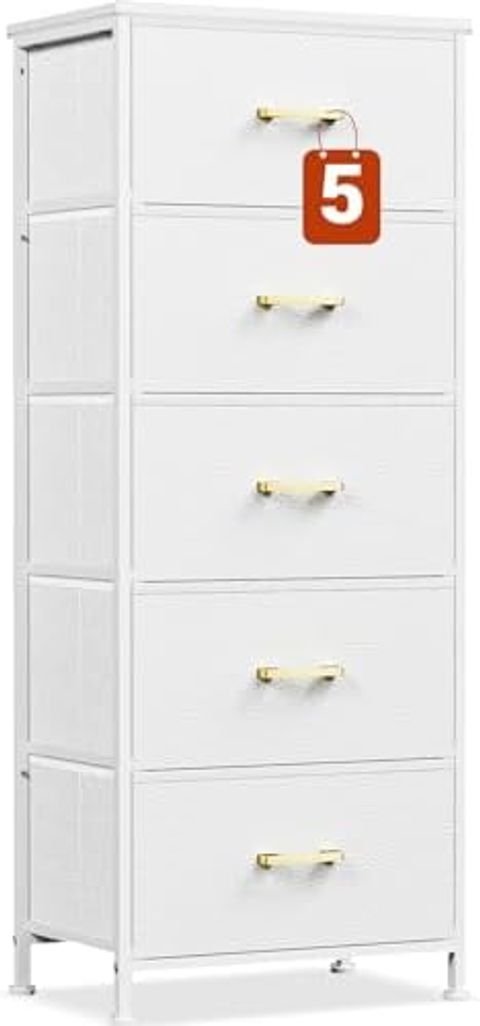 Amazon.com: Fm Furniture Dillon Narrow 5 Drawer Dresser, Tall Chest Of Drawers,White : Home ... for Dillon 5 Narrow Drawer Dresser, Tall Chest Of Drawers