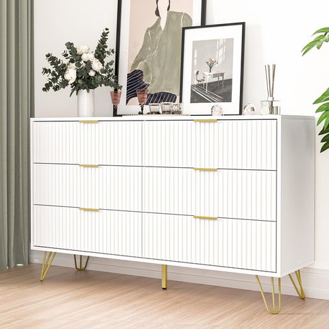 Amazon.com: Furniway White Dresser, Modern 6-Drawer Dresser For Bedroom ... inside Finding Functionality and Style in White High Chest Dressers with Groove Handles
