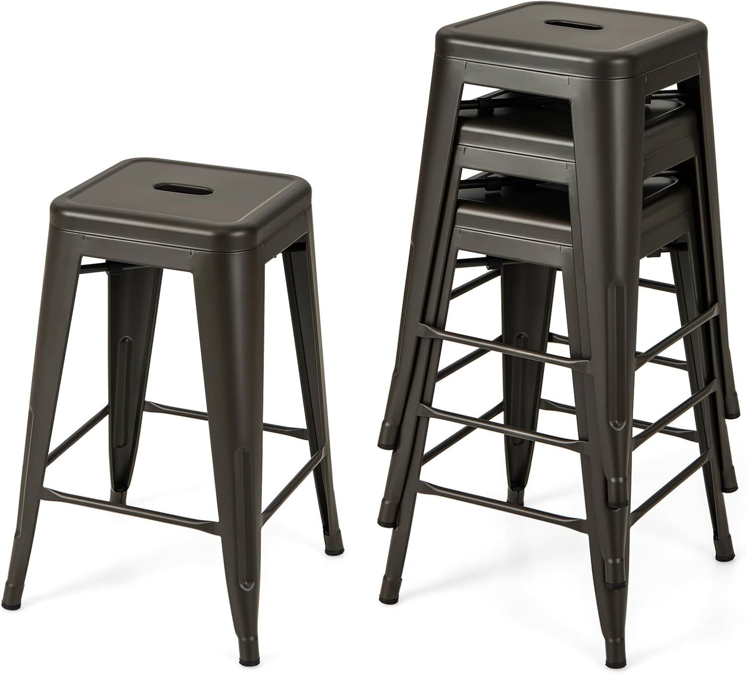 Amazon.com: Giantex Metal Backless Bar Stools Set Of 4, 24&quot; Industrial ... inside Backless Industrial Bar Stool With Geometric Metal Base And Gold Seat