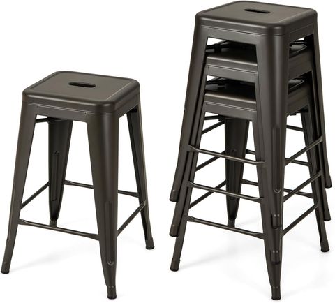 Amazon.com: Giantex Metal Backless Bar Stools Set Of 4, 24" Industrial ... inside Backless Industrial Bar Stool With Geometric Metal Base And Gold Seat