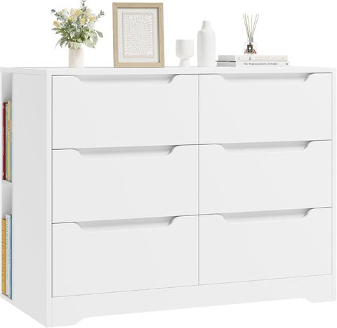 Amazon.com: Hostack 6 Drawer Dresser For Bedroom, White Dresser With 4 ... with Raphael 6 Drawer Dresser, White