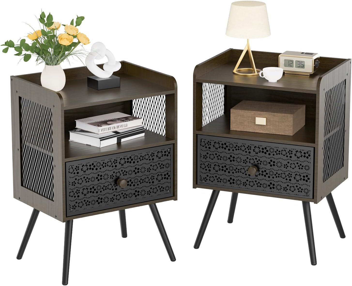 Amazon.com: Iirios Nightstands Set Of 2, 2-Tier Night Stand With ... with regard to Maximizing Small Spaces: Creative Uses for Nightstands with Multiple Storage Options