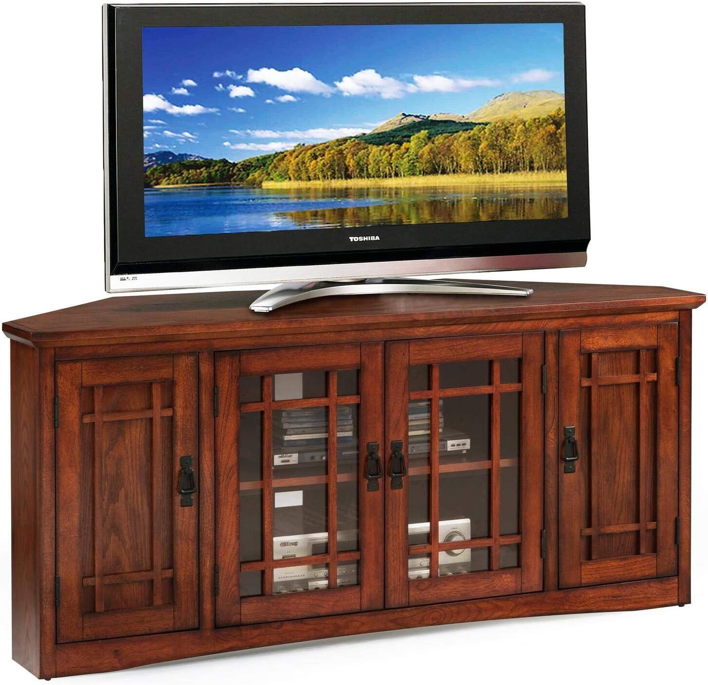 Amazon.com: Leick Home 82386 Solid Wood Mission Oak Four Door Corner Tv ... regarding Crafting a Cozy Entertainment Space with the Leick Mission TV Stand