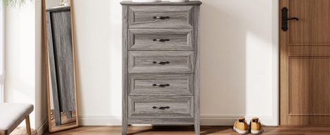 Amazon.com: Linsy Home Farmhouse 5 Drawers Dresser, Wood Dresser For ... inside Urban Place 5-Drawer Dresser, Dove Gray