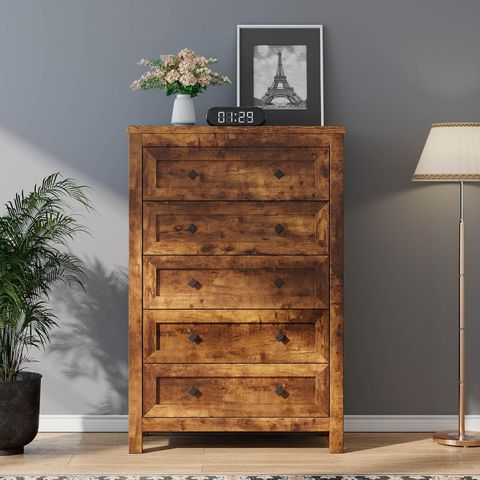 Amazon.com: Luxoak Farmhouse 5 Drawers Dresser, Wood Rustic Chest Of ... with regard to Maximizing Space and Style The Washington 5 Drawer Dresser Explained