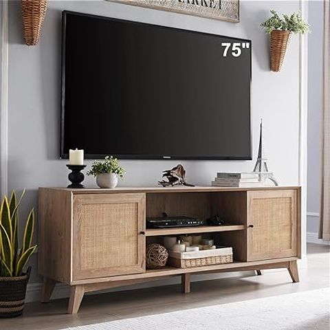 Amazon.com: Modway Cadence Fluted Wood Grain 71" Tv Stand In Oak : Home ... with Bringing Warmth Home The Cadence 71" Curved TV Stand in Natural Oak