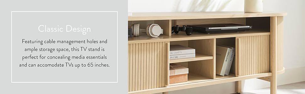Amazon.com: Modway Eei-6310-Oak Cadence 71&quot; Tv Stand, Oak : Home &amp; Kitchen in Bringing Warmth Home The Cadence 71&quot; Curved TV Stand in Natural Oak