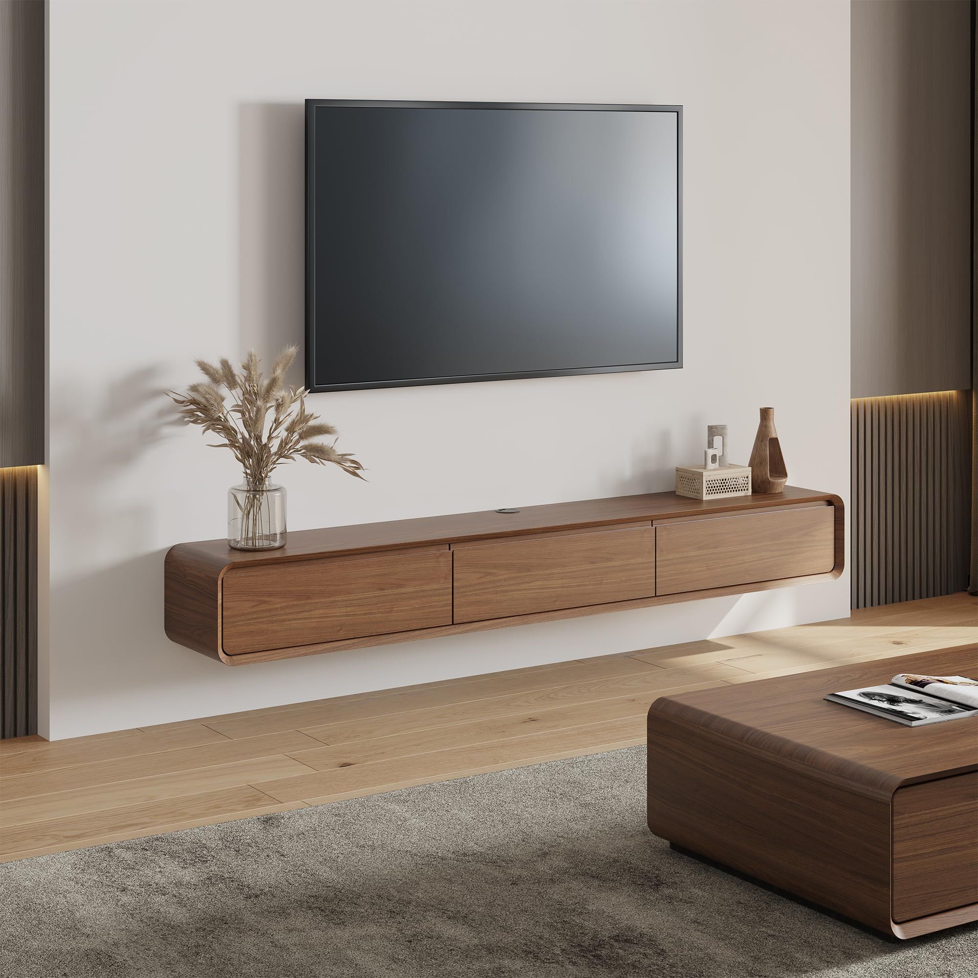 Amazon.com: Povison Floating Tv Stand, 63&quot; Modern Tv Stand With Storage ... regarding Integrating the Fortitude 63&quot; TV Stand Seamlessly into Your Decor