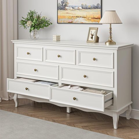 Amazon.com: Royalcraft White 7 Drawer Dresser For Bedroom, Modern Chest Of Drawers With Solid ... pertaining to The Carmel White 7 Drawer Dresser A Timeless Addition to Any Home